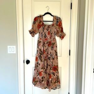 3/4 sleeve dusty rose pink floral maxi dress